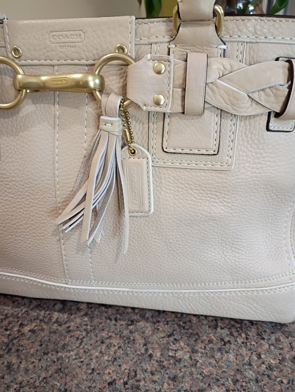 Coach Hamton Briaded Pebbled Leather Satchel Bag in Chalk - Picture 3 of 16